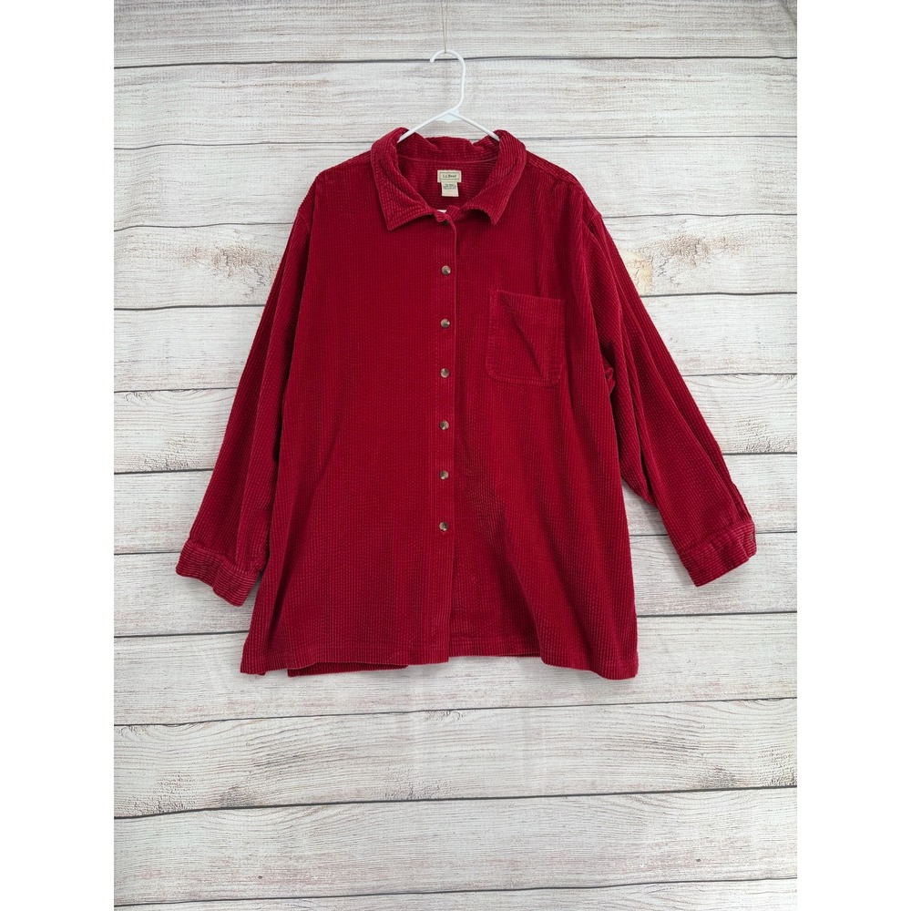 L.L.Bean Corduroy Shirt Women 3X Red Long Sleeve Button Down